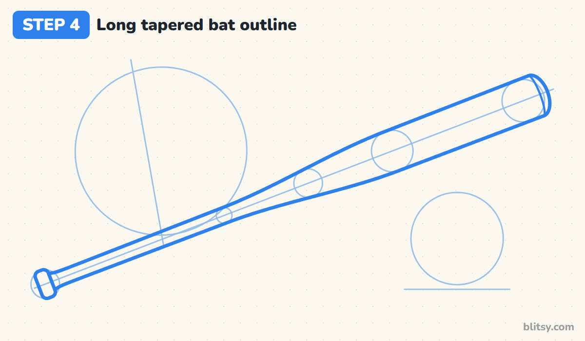 How to draw a baseball bat step by step step 4 - draw the tapered outline of the bat