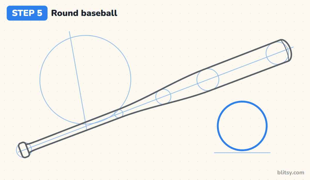 How to draw a baseball bat step by step step 5 - trace the round baseball
