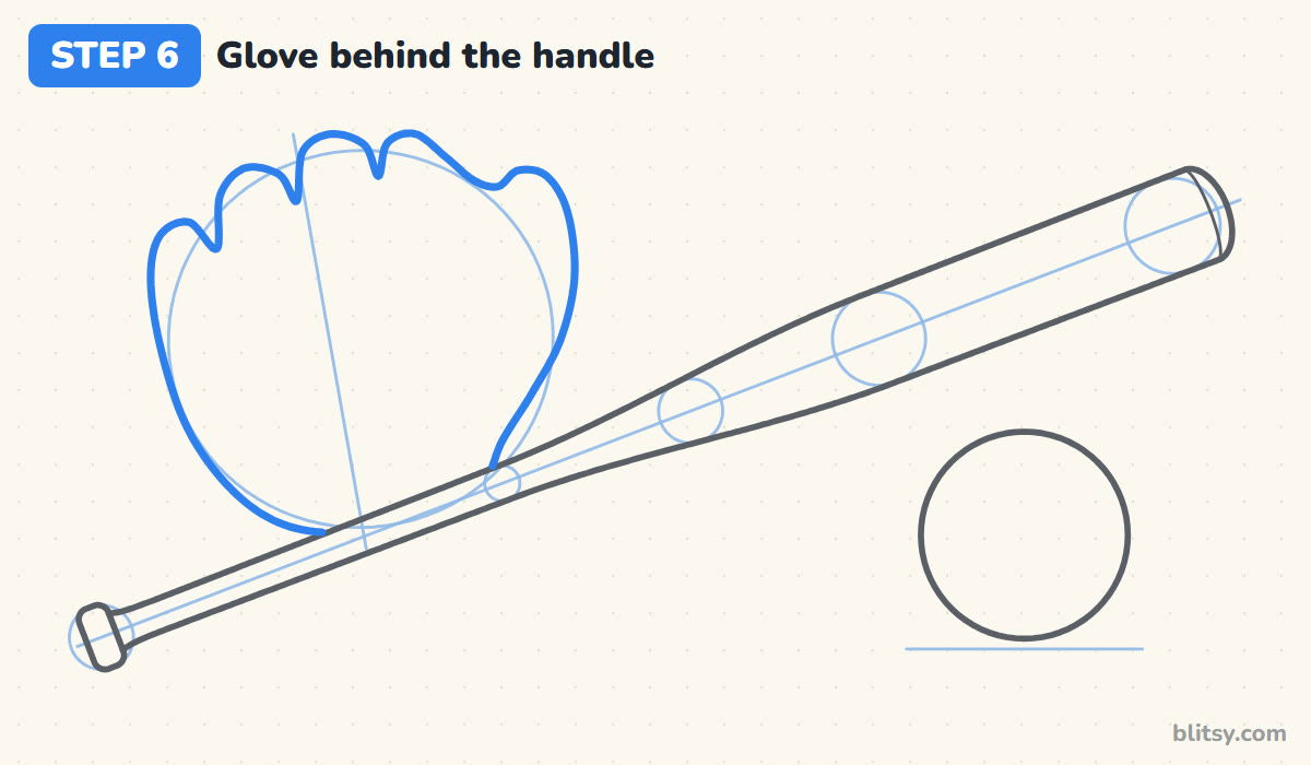 How to draw a baseball bat step by step step 6 - outline the glove behind the handle