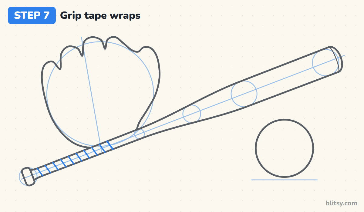 How to draw a baseball bat step by step step 7 - wrap the handle in grip tape
