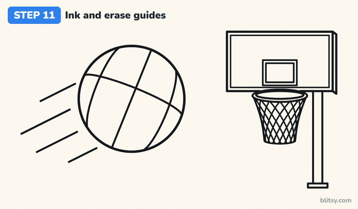 How to draw a basketball step by step step 11 - ink everything and erase the guides