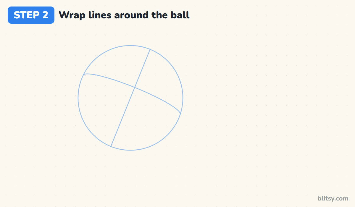 How to draw a basketball step by step step 2 - add two wrap lines that cross