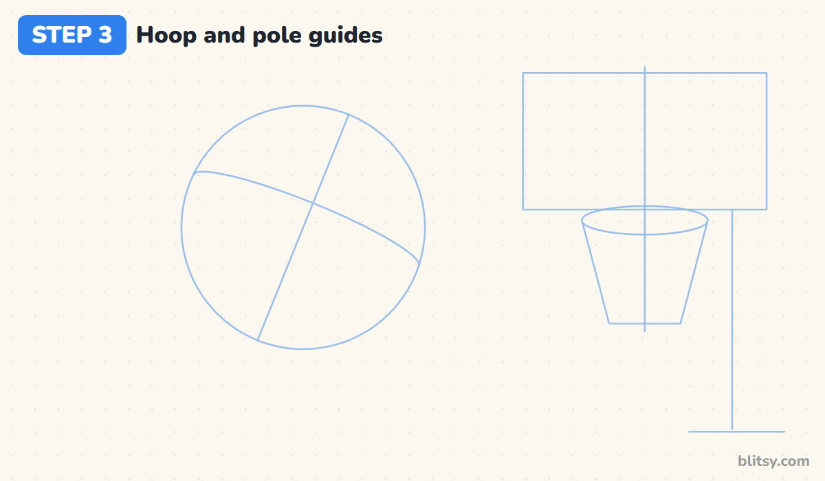 How to draw a basketball step by step step 3 - block in the hoop and pole