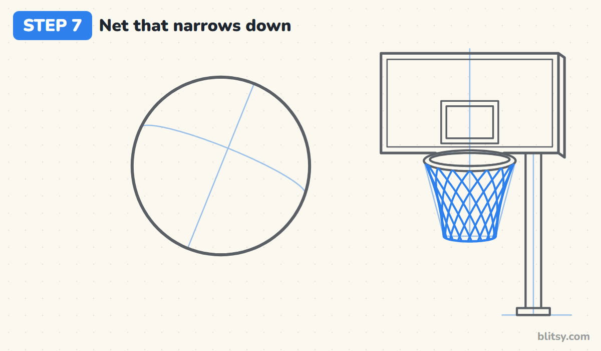 How to draw a basketball step by step step 7 - weave a net that narrows down