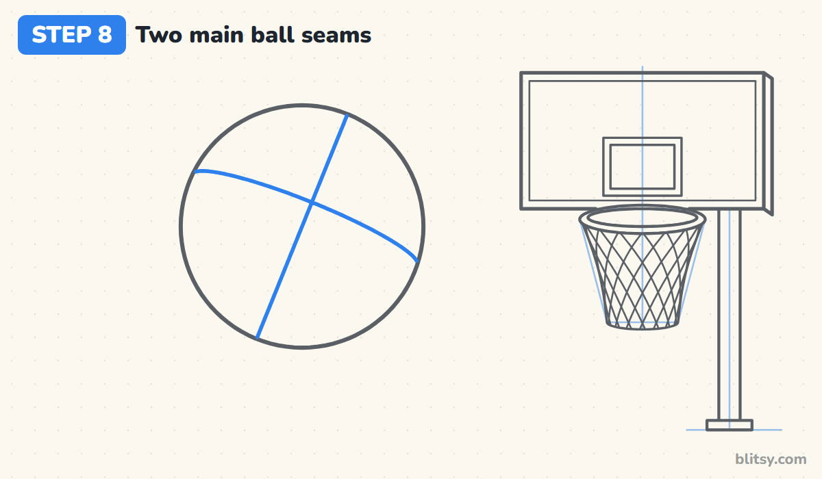 How to draw a basketball step by step step 8 - ink the two main seams