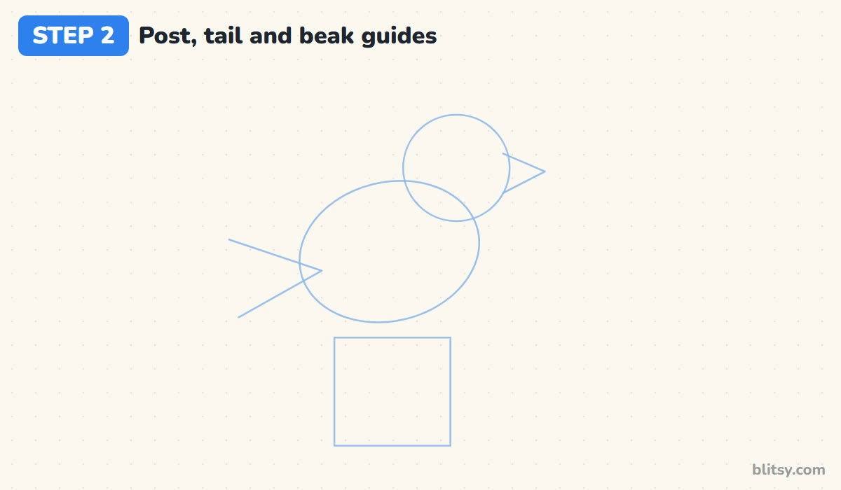 How to draw a bird step by step step 2 - add guides for the post, tail and beak