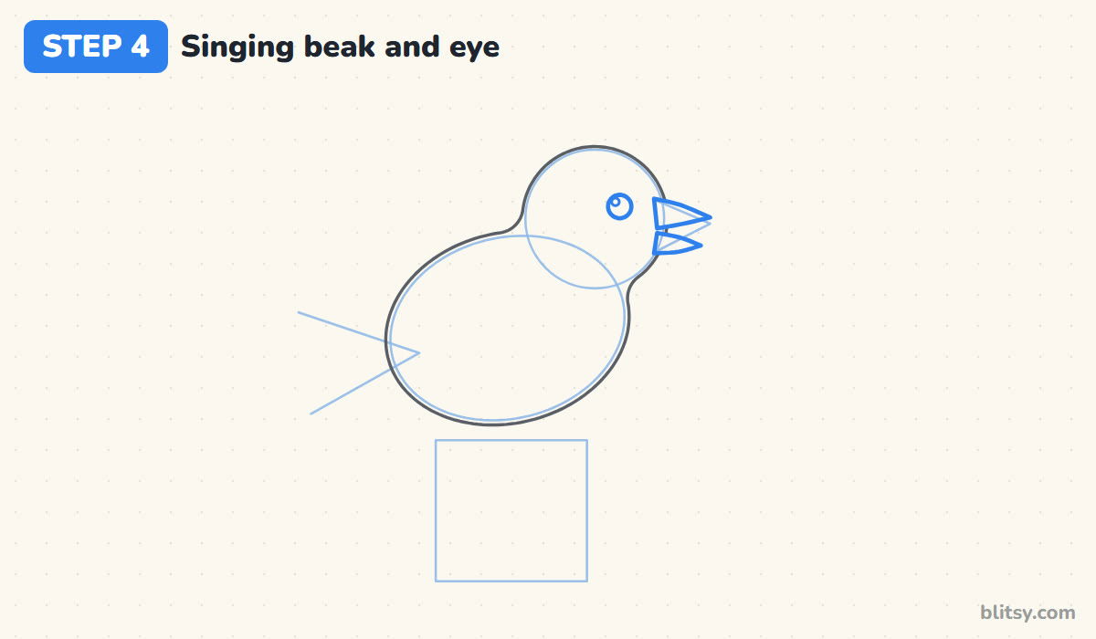 How to draw a bird step by step step 4 - add the singing beak and the eye
