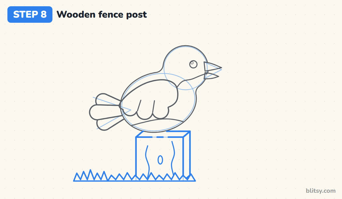 How to draw a bird step by step step 8 - draw the wooden fence post