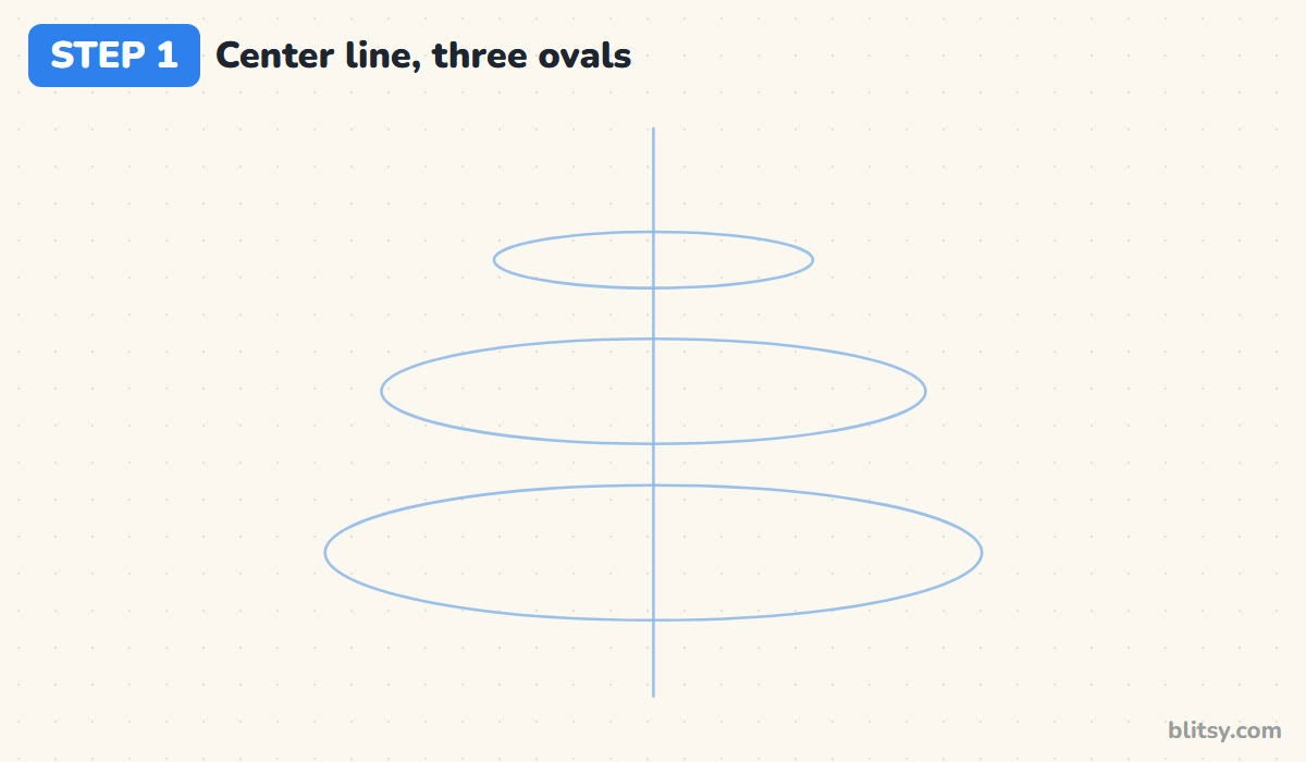 How to draw a birthday cake step by step step 1 - draw a center line and three ovals