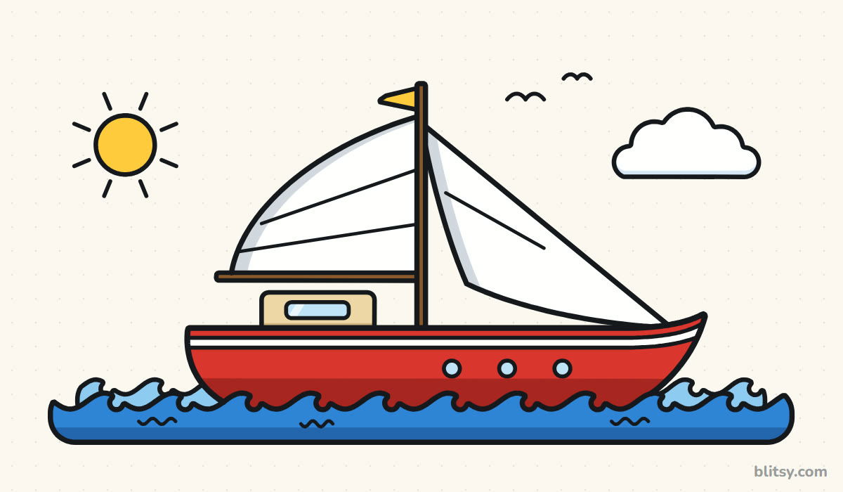 How to draw a boat step by step - finished drawing