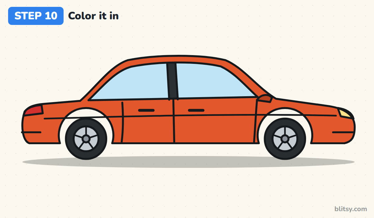 How to draw a car step 10 - color your car