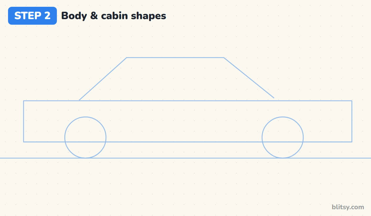 How to draw a car step 2 - add the body and cabin shapes