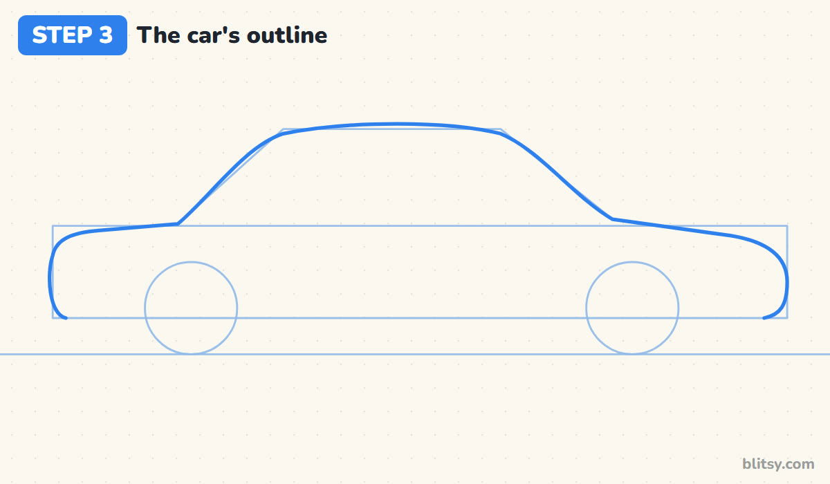 How to draw a car step 3 - draw the outline of the car