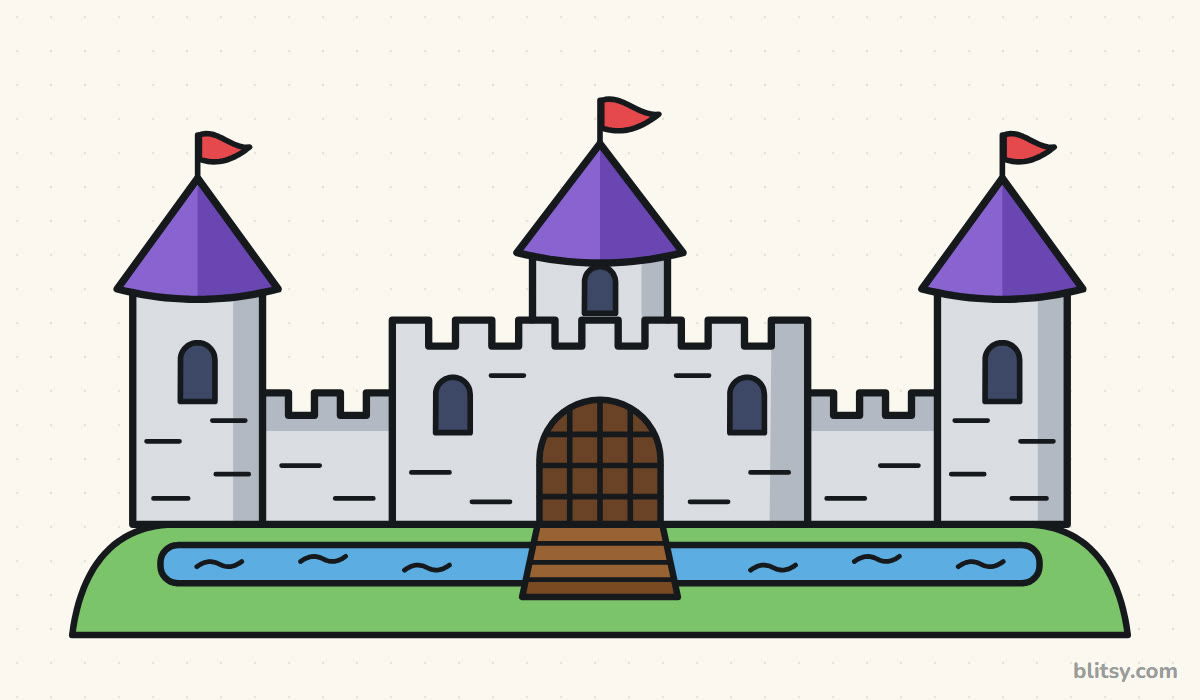 How to draw a castle step by step - finished drawing