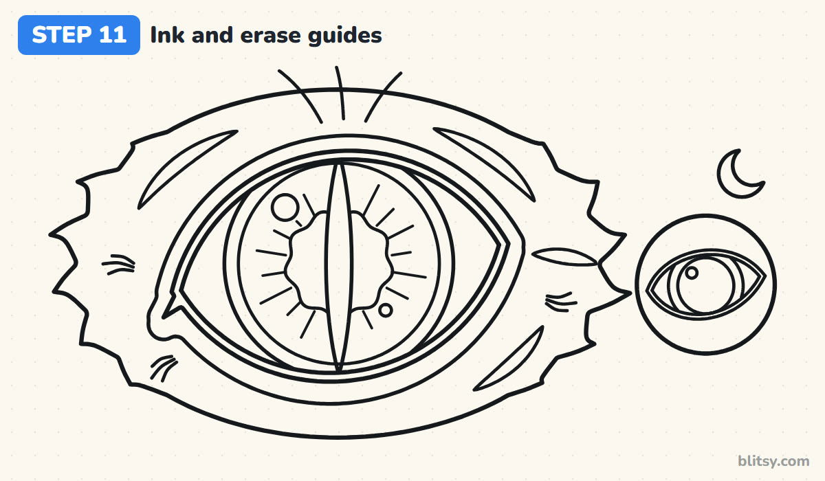 How to draw a cat eye step by step step 11 - ink the keeper lines and erase guides