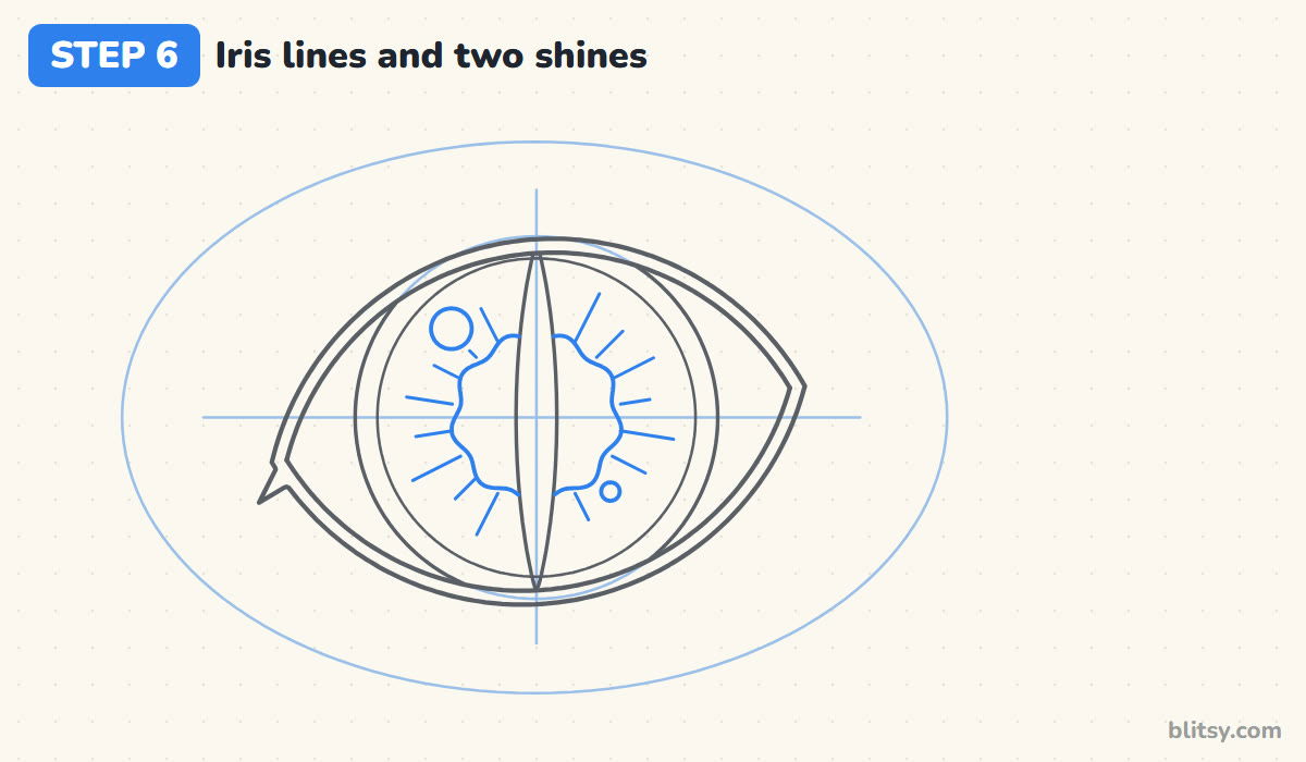 How to draw a cat eye step by step step 6 - add the iris lines and two shines