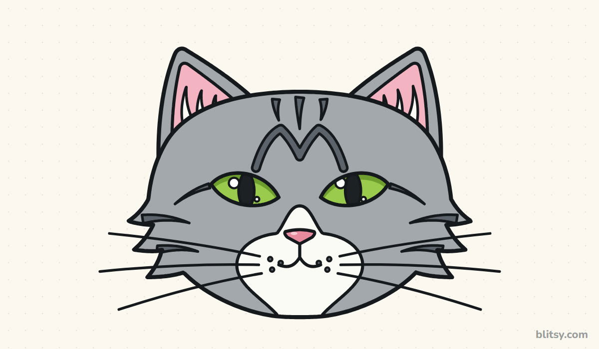 How to draw a cat face step by step - finished drawing