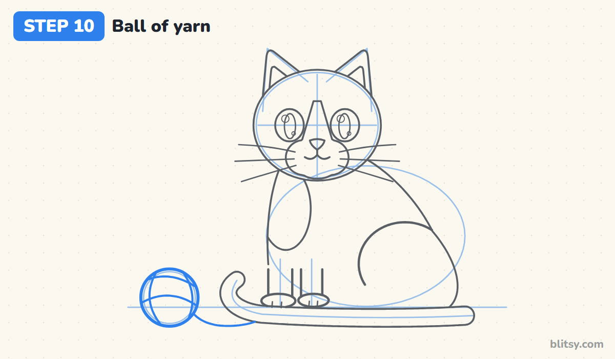 How to draw a cat step by step step 10 - draw the ball of yarn