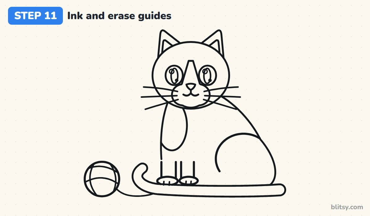 How to draw a cat step by step step 11 - ink your lines and erase the guides