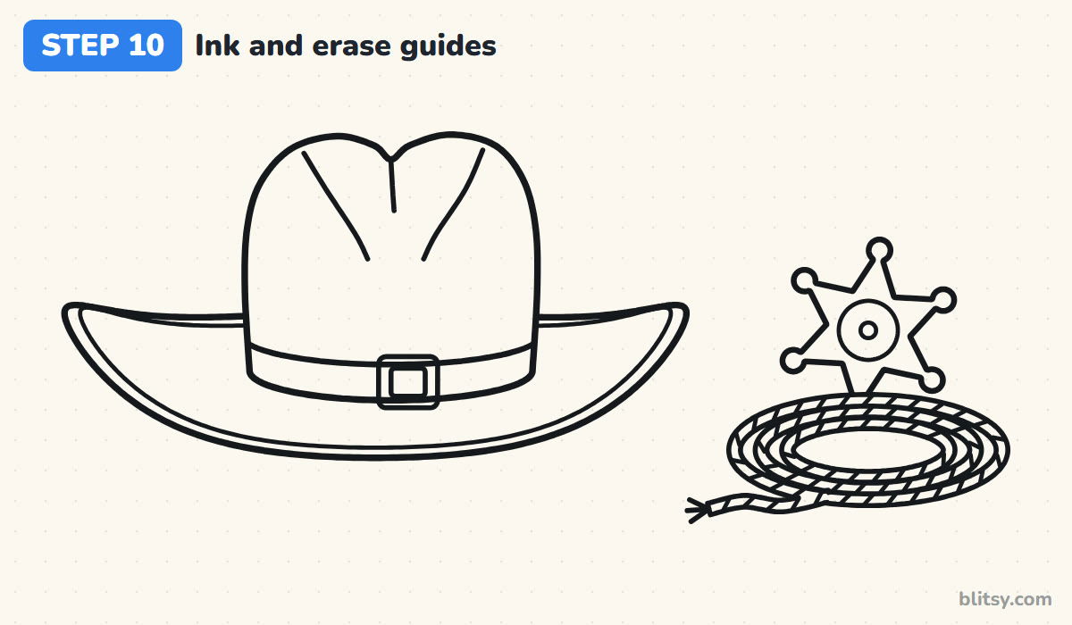 How to draw a cowboy hat step by step step 10 - ink the lines and erase the guides