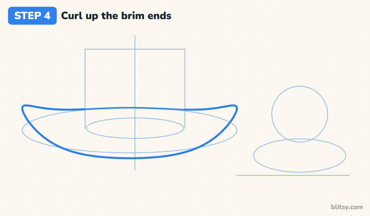 How to draw a cowboy hat step by step step 4 - curl up both ends of the brim