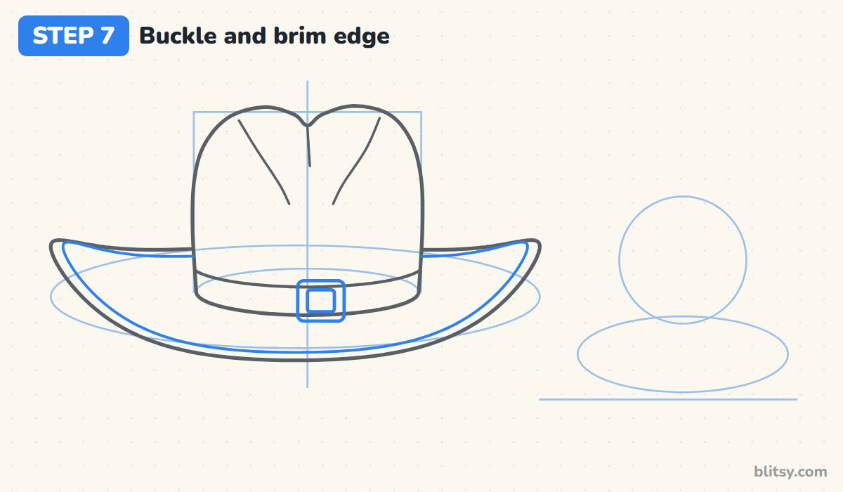 How to draw a cowboy hat step by step step 7 - draw the buckle and the brim edge