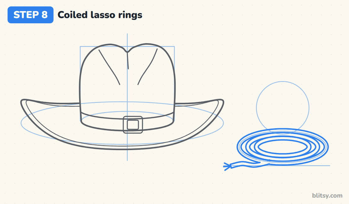 How to draw a cowboy hat step by step step 8 - draw the coiled lasso rings