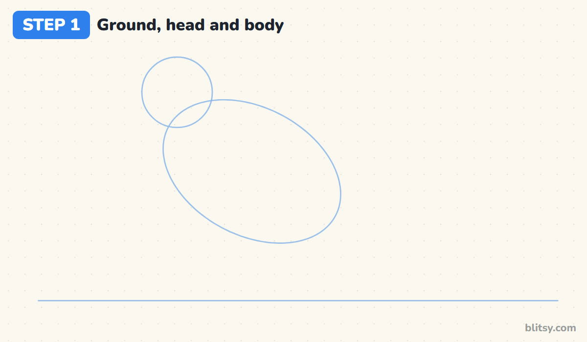 How to draw a crow step by step step 1 - draw the ground line and guide shapes