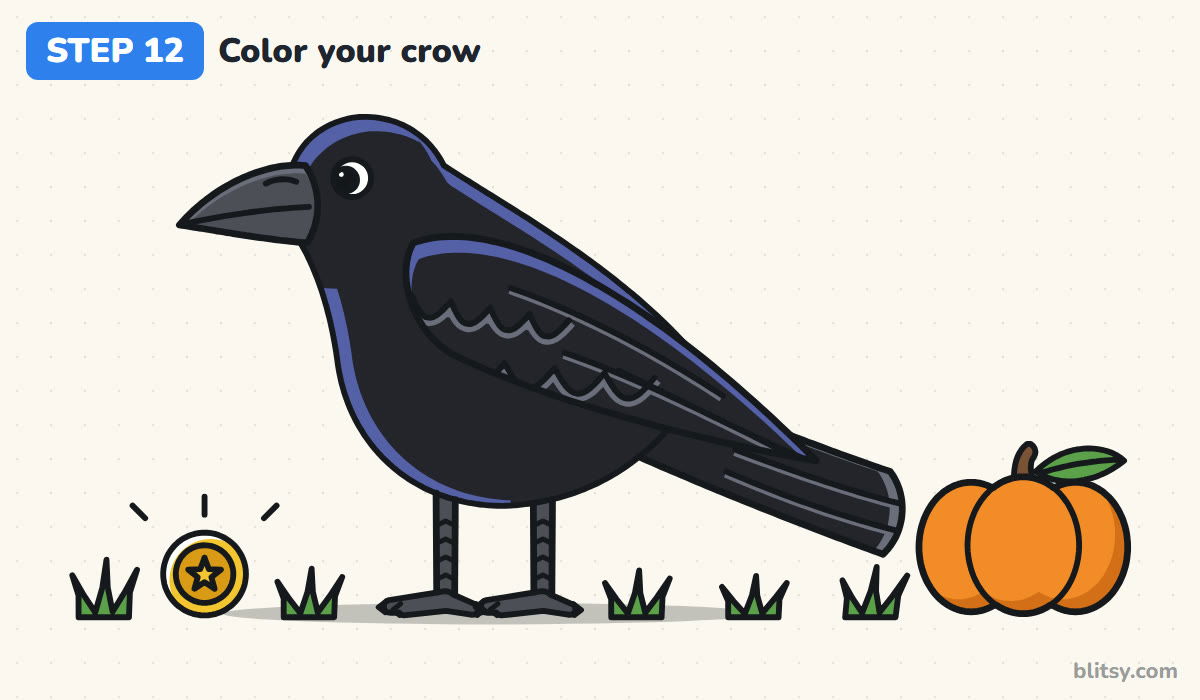 How to draw a crow step by step step 12 - color your crow