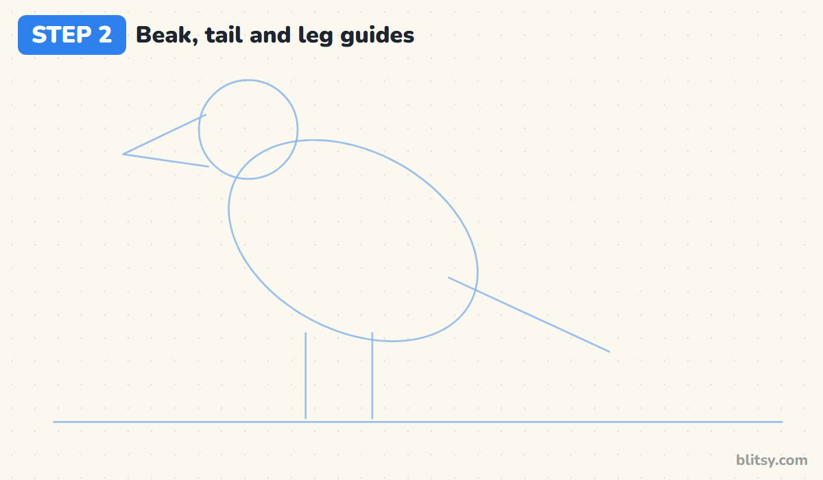 How to draw a crow step by step step 2 - add guides for the beak, the tail and the legs