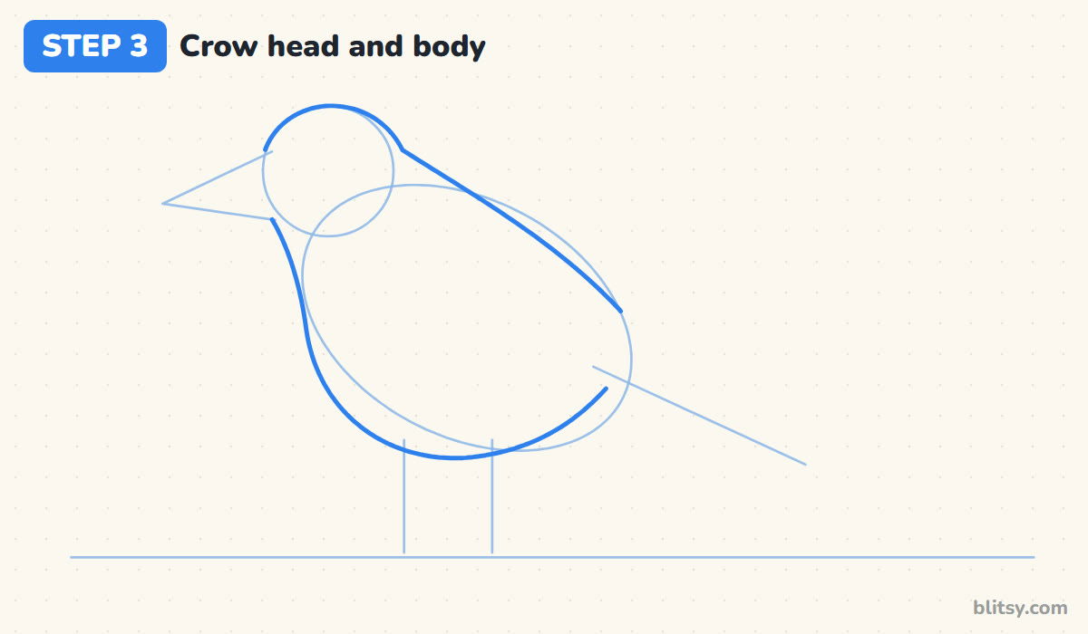 How to draw a crow step by step step 3 - outline the crow head and body
