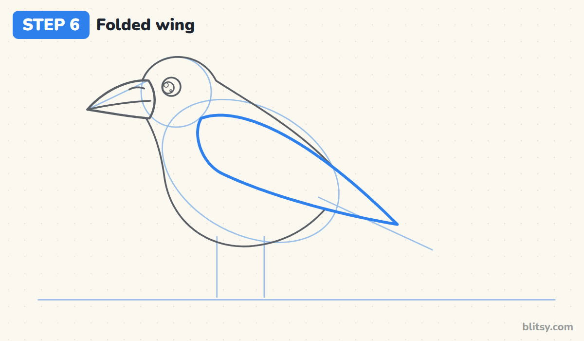 How to draw a crow step by step step 6 - draw the folded wing