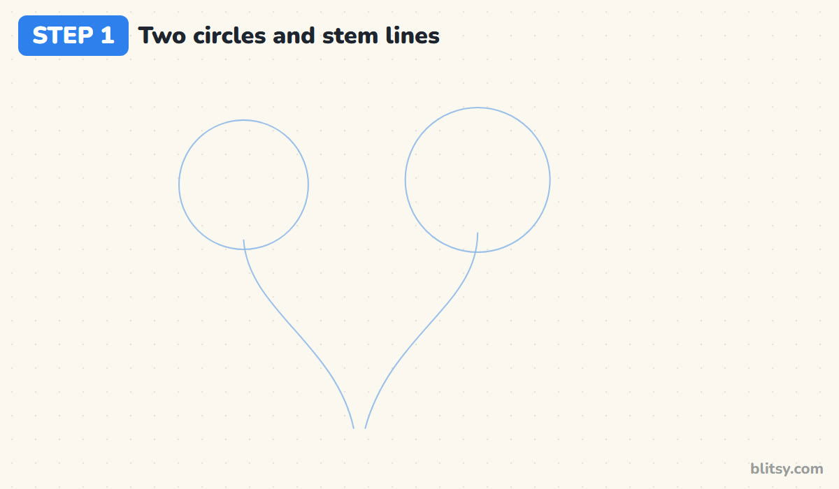 How to draw a dandelion step by step step 1 - sketch two circles and two stem lines