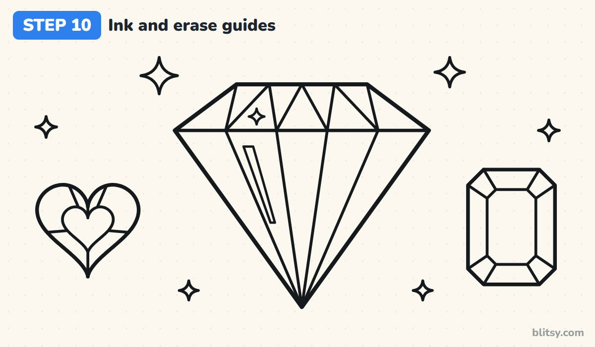 How to draw a diamond step by step step 10 - ink the lines and erase the guides