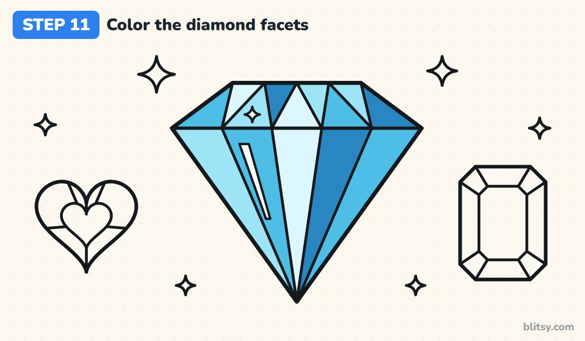 How to draw a diamond step by step step 11 - color the diamond facets