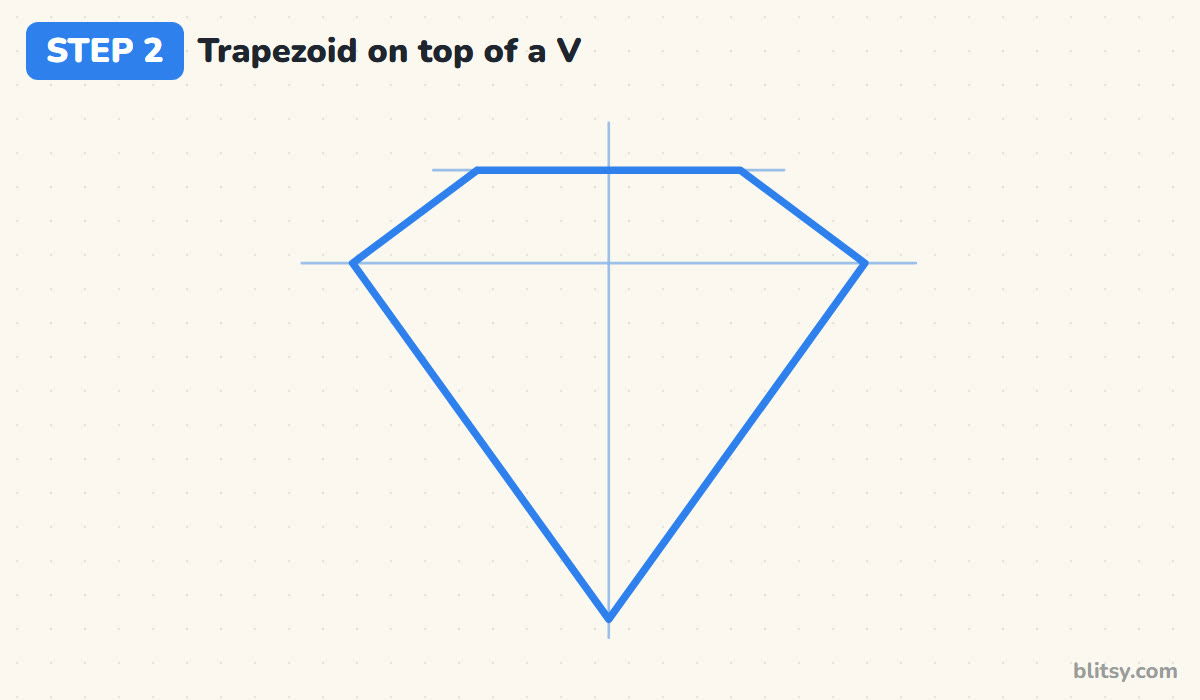 How to draw a diamond step by step step 2 - draw a trapezoid on top of a v