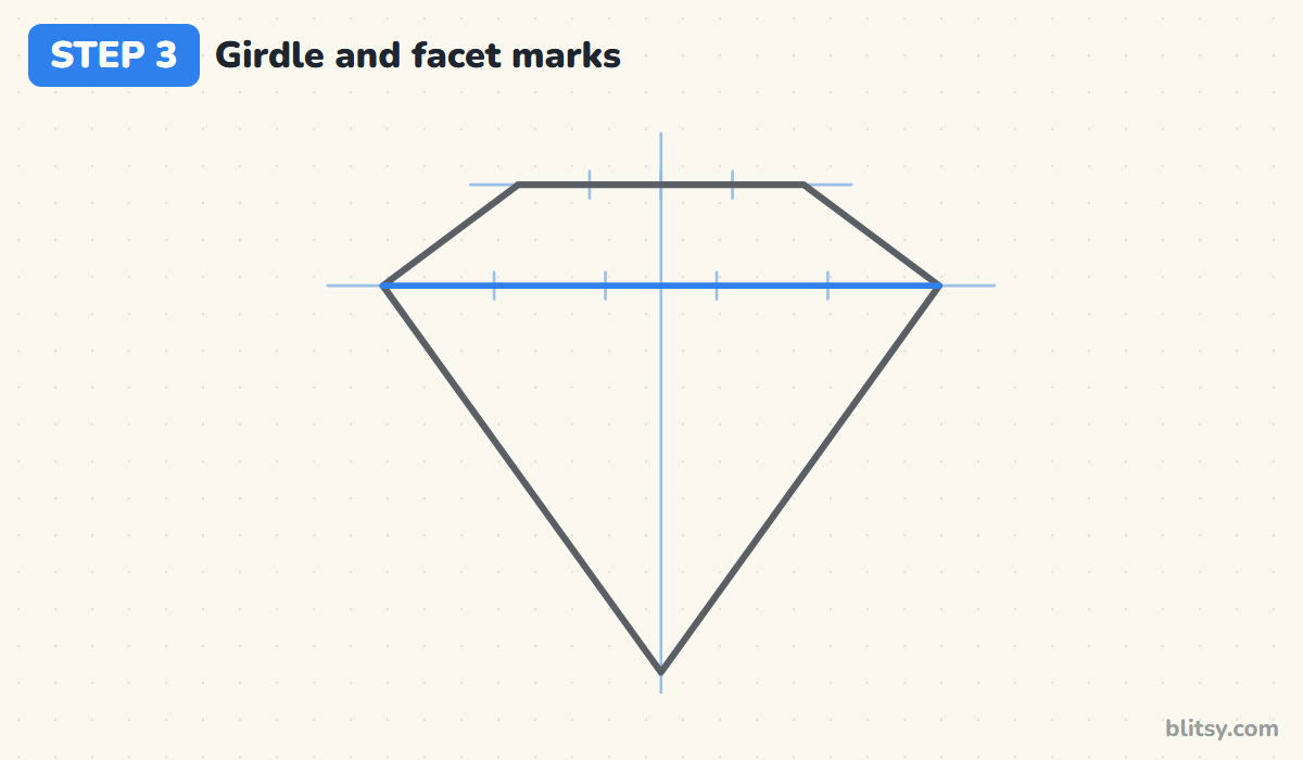 How to draw a diamond step by step step 3 - add the girdle and mark the facet points