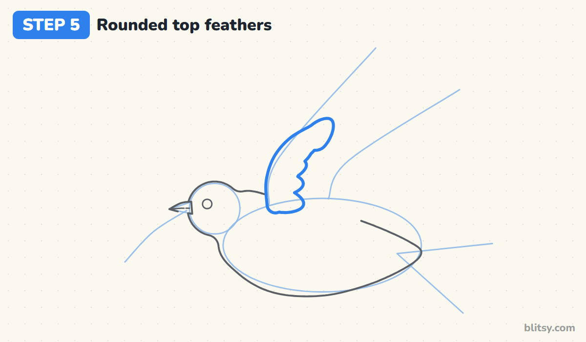 How to draw a dove step by step step 5 - draw the rounded top feathers