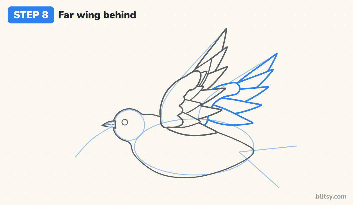How to draw a dove step by step step 8 - sketch the far wing behind