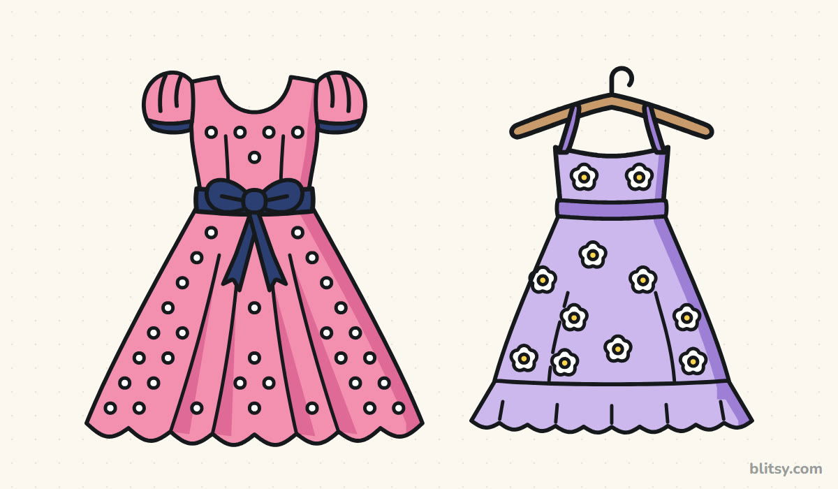 How to draw a dress step by step - finished drawing