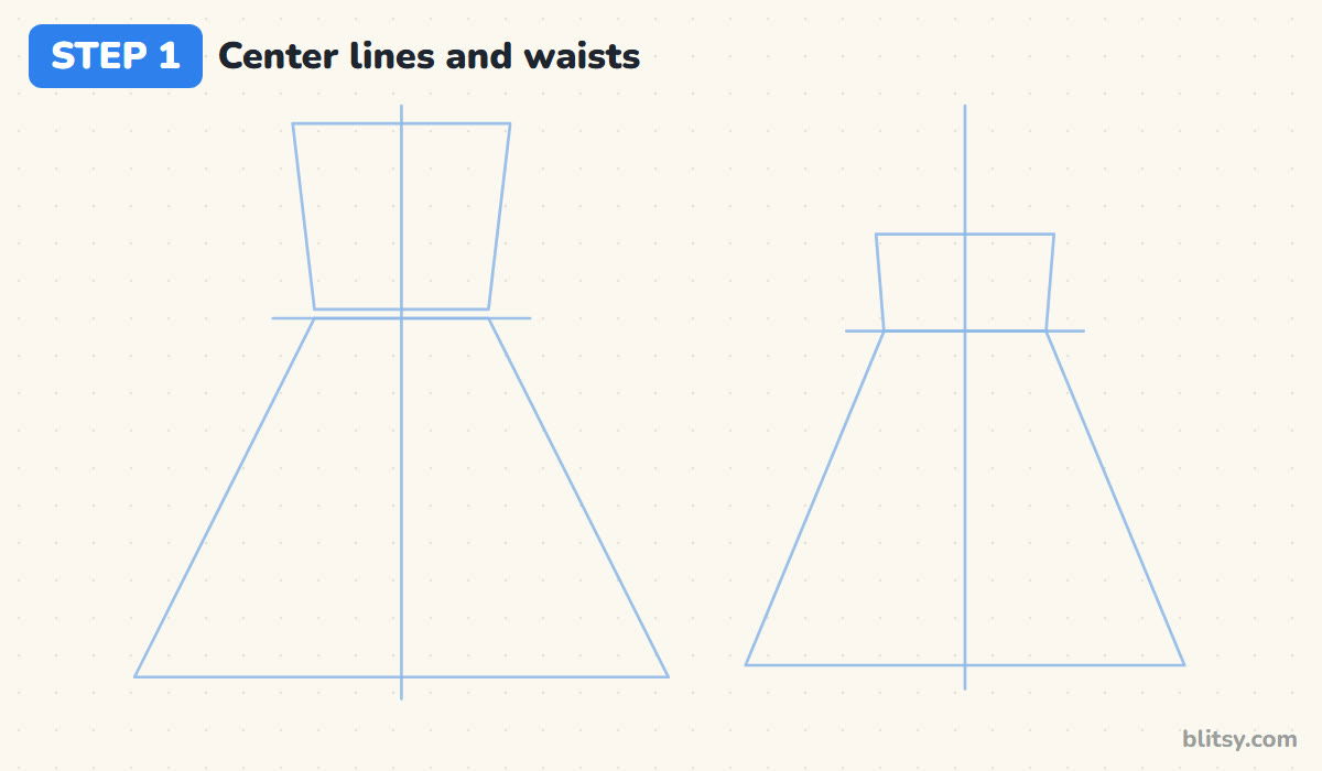 How to draw a dress step by step step 1 - sketch the center lines and guide shapes
