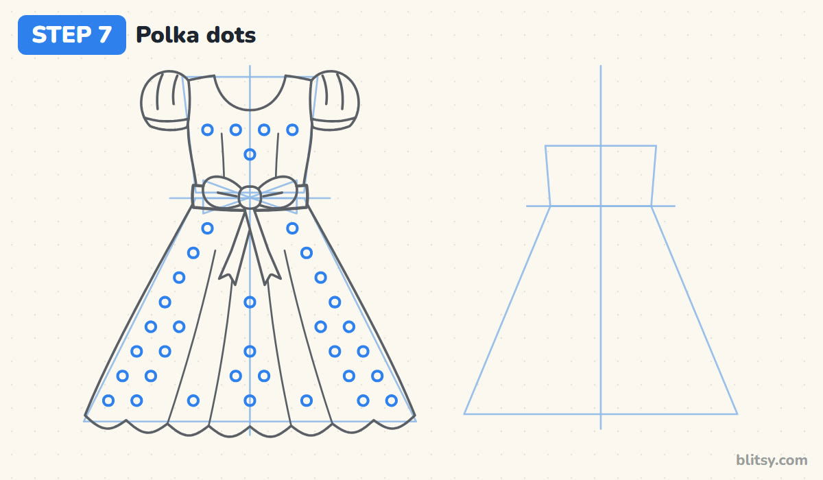 How to draw a dress step by step step 7 - scatter the polka dots