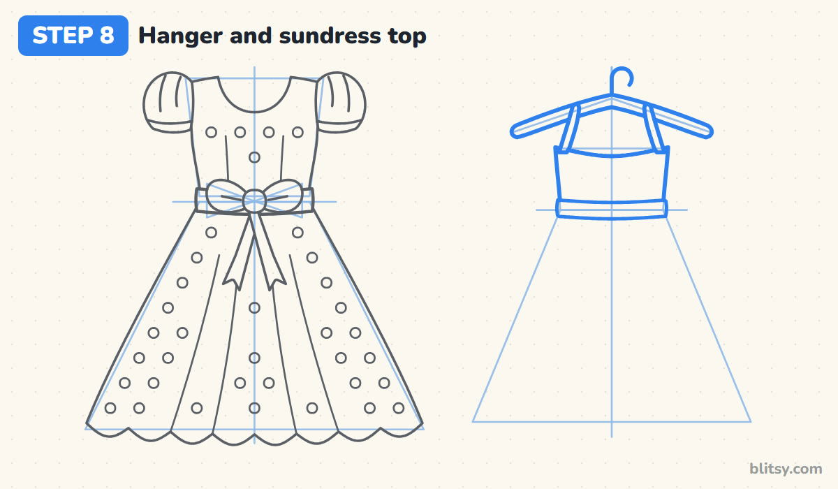 How to draw a dress step by step step 8 - draw the hanger and the sundress top