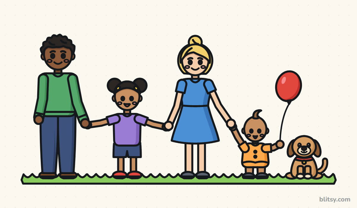 How to draw a family step by step - finished colored family drawing