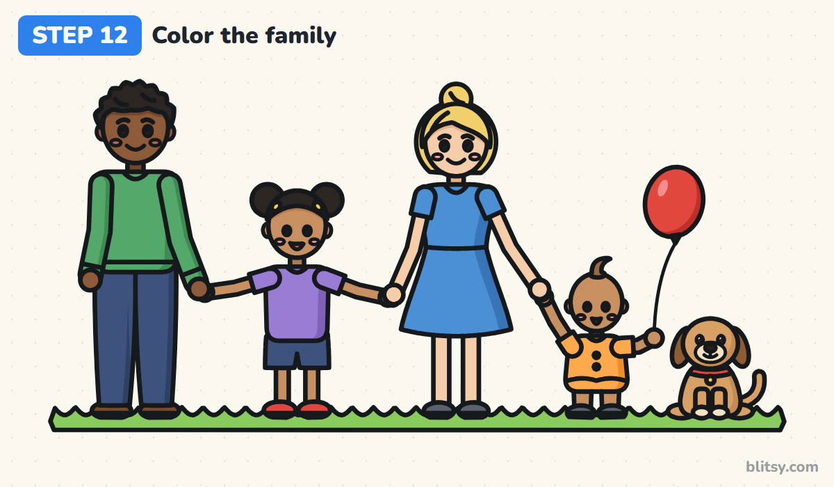 How to draw a family step by step step 12 - color in your family