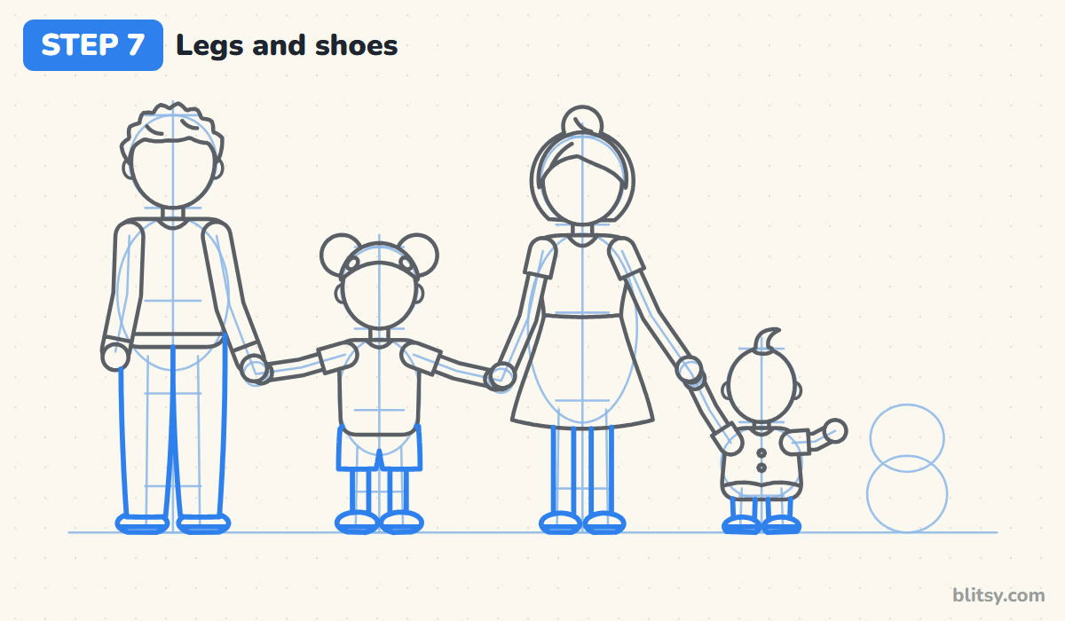 How to draw a family step by step step 7 - draw the legs and shoes