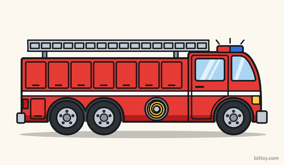 How to draw a fire truck step by step - finished drawing