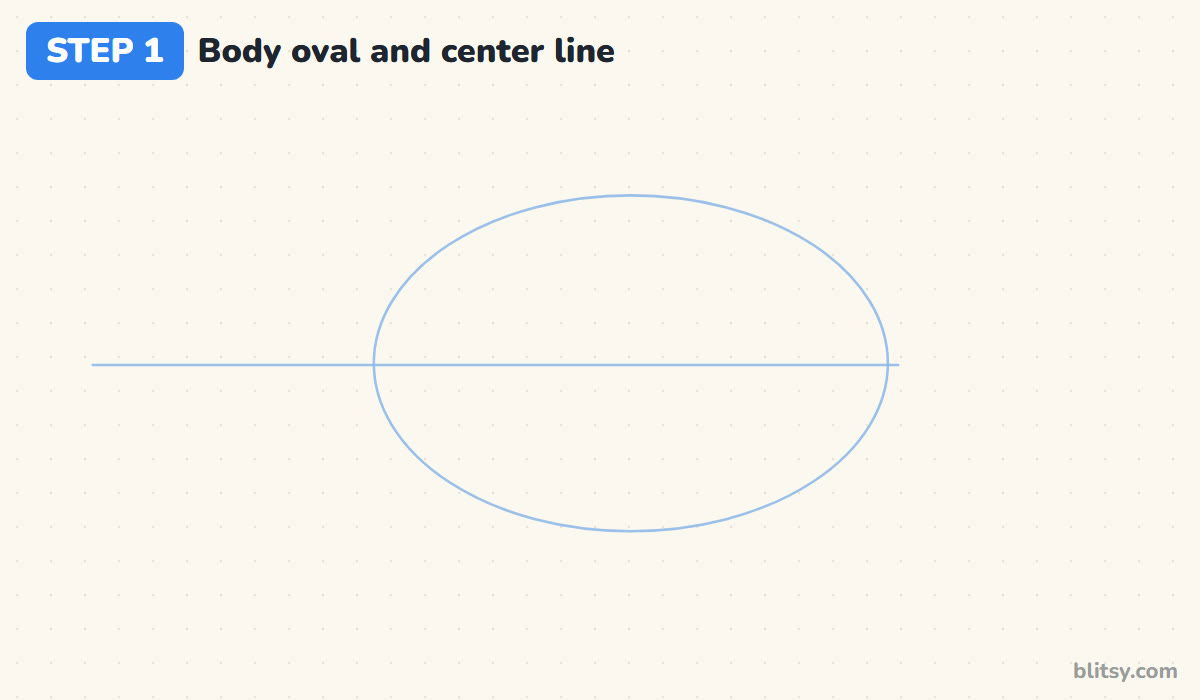 How to draw a fish step by step step 1 - draw the body oval and a center line