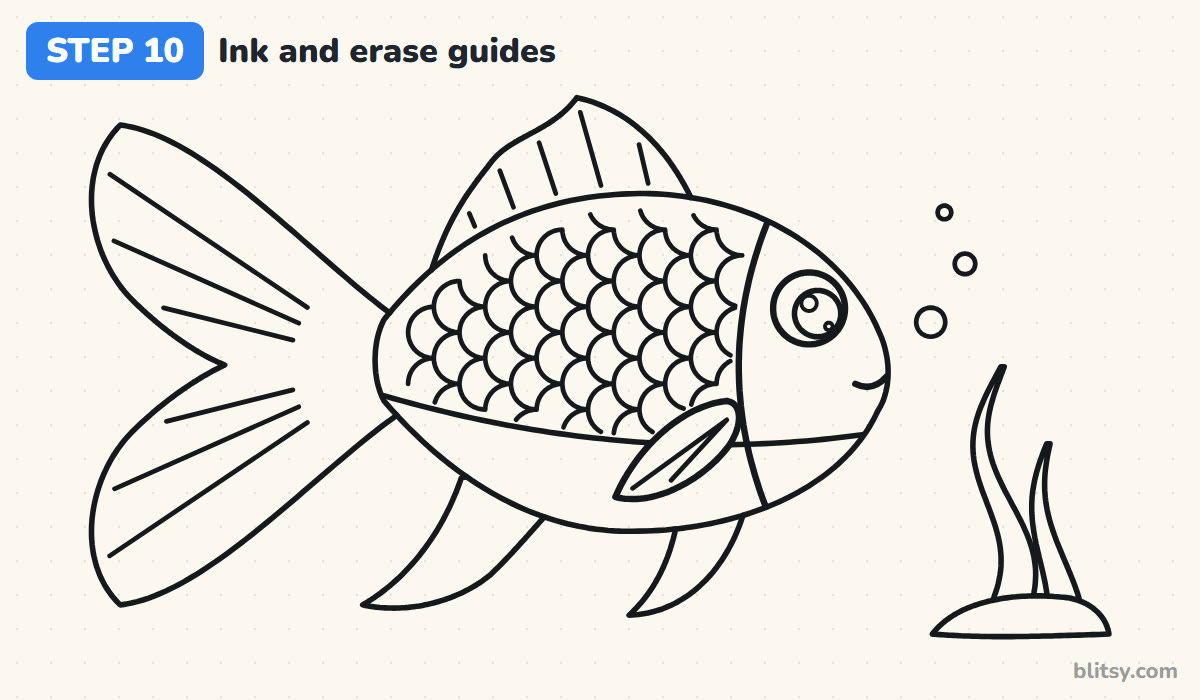 How to draw a fish step by step step 10 - ink the lines and erase the guides