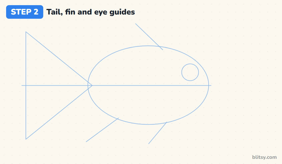 How to draw a fish step by step step 2 - add guides for the tail, fins and eye